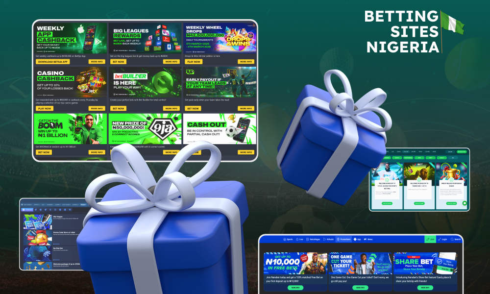 Nigerian betting sites offer welcome bonuses, cashback, enhanced odds, free bets, and loyalty programs